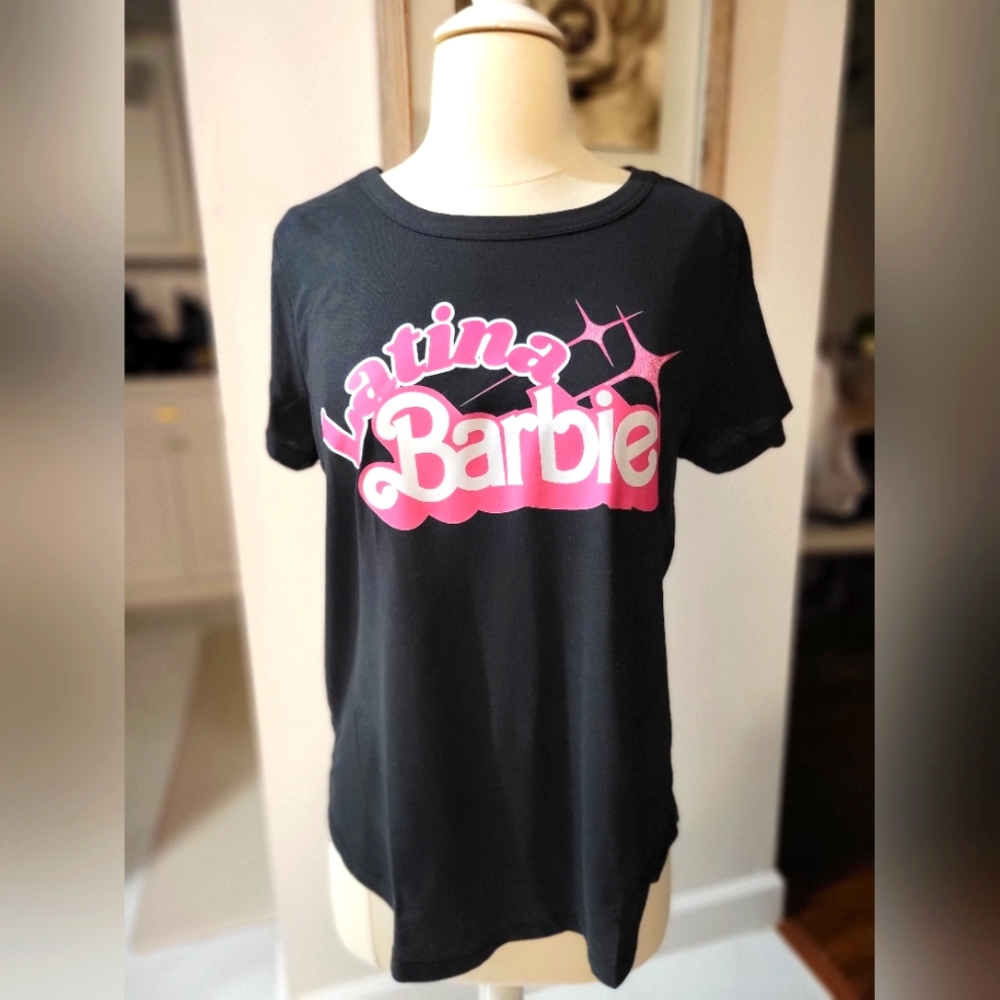 New Latina Barbie crew neck handmade black tee - Picture 1 of 3